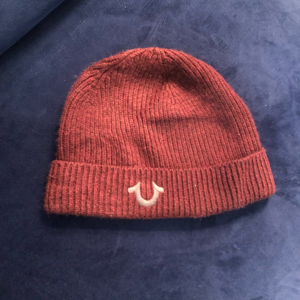 True Religion Maroon Beanie With Horseshoe Logo